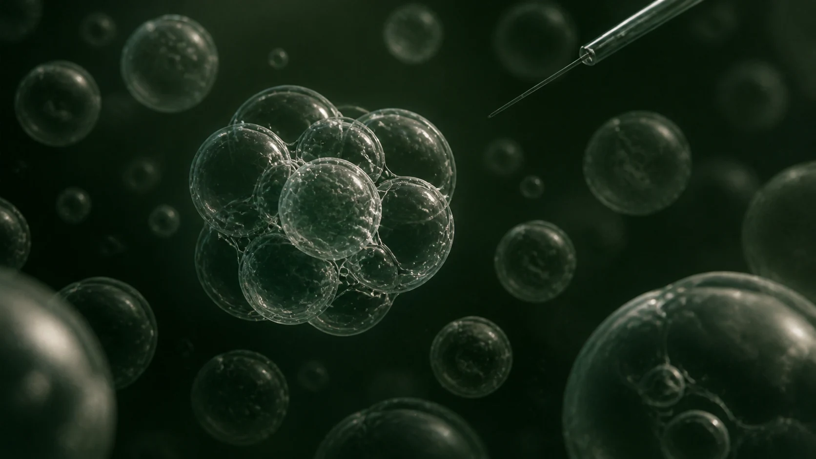 Abstract translucent cell cluster under precision observation
